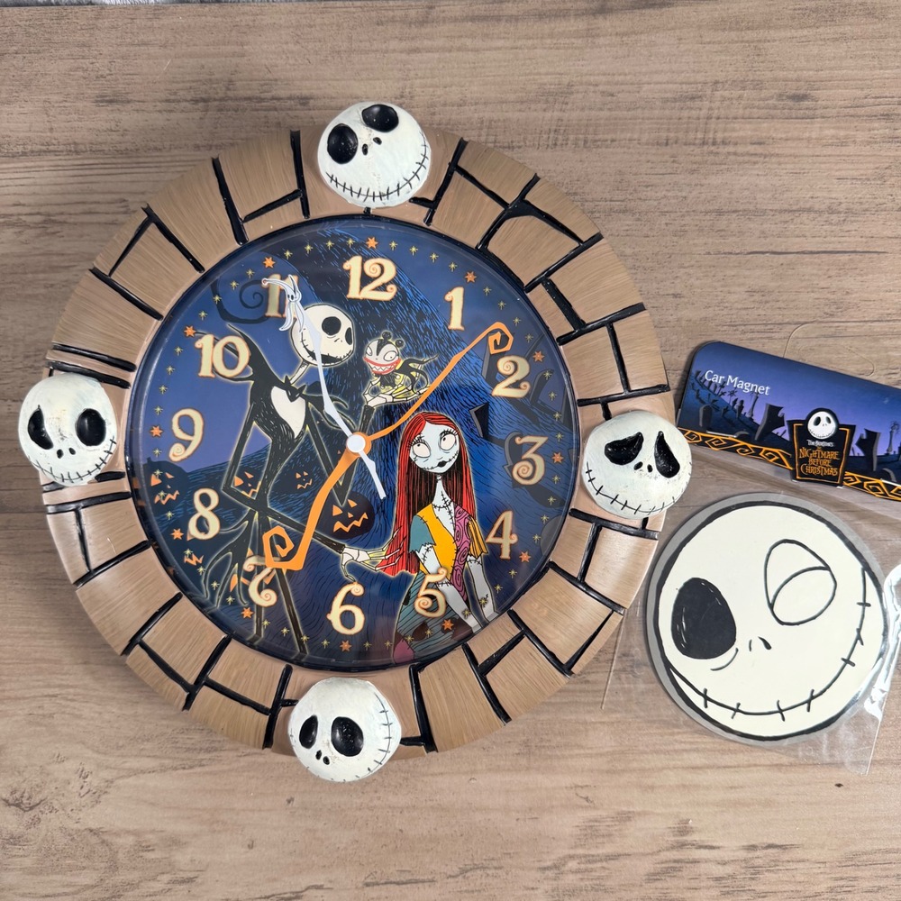 Disney Nightmare Before Christmas Wall Clock Jack Skellington Sally & Car Magnet